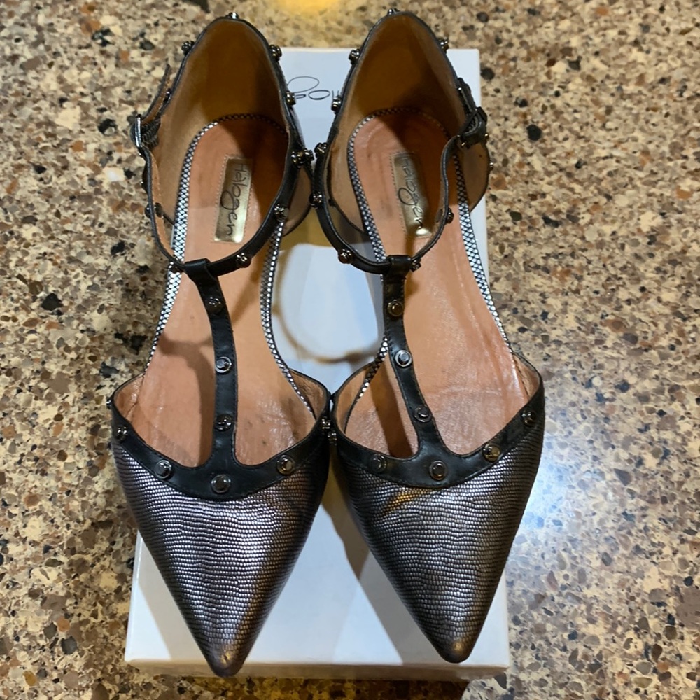 Halogen Pewter Lizard Print Strappy Flats women’s size 8M